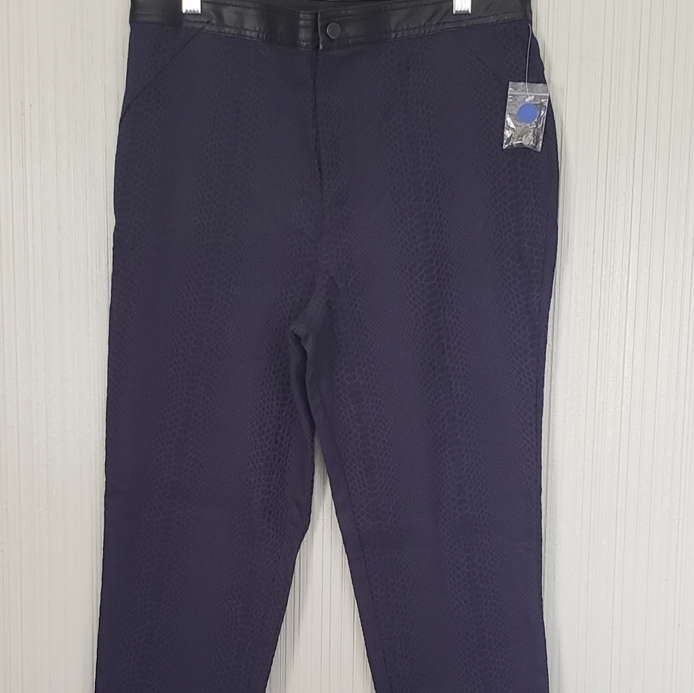 Seth Aaron Dk Blue Faux Snake Skin Fabric & Faux Leather Leggings, Sz 12
